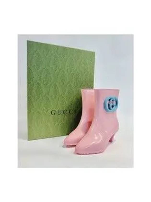 Interlocking G Shiny Rubber Ankle Middle Boots Pink - GUCCI - BALAAN 10