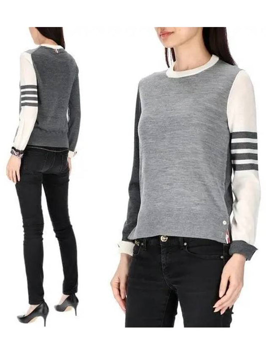 Women's Fun Mix 4 Bar Crew Neck Knit Top Grey - THOM BROWNE - BALAAN 2