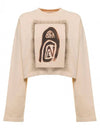 Logo Print Crop Oversized Fit Sweatshirt Beige - ACNE STUDIOS - BALAAN 1