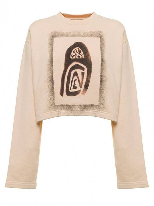 Logo Print Crop Oversized Fit Sweatshirt Beige - ACNE STUDIOS - BALAAN 1