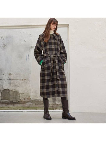 Women's Cape Collar Handmade CoatBrown Check - MITTE - BALAAN 1