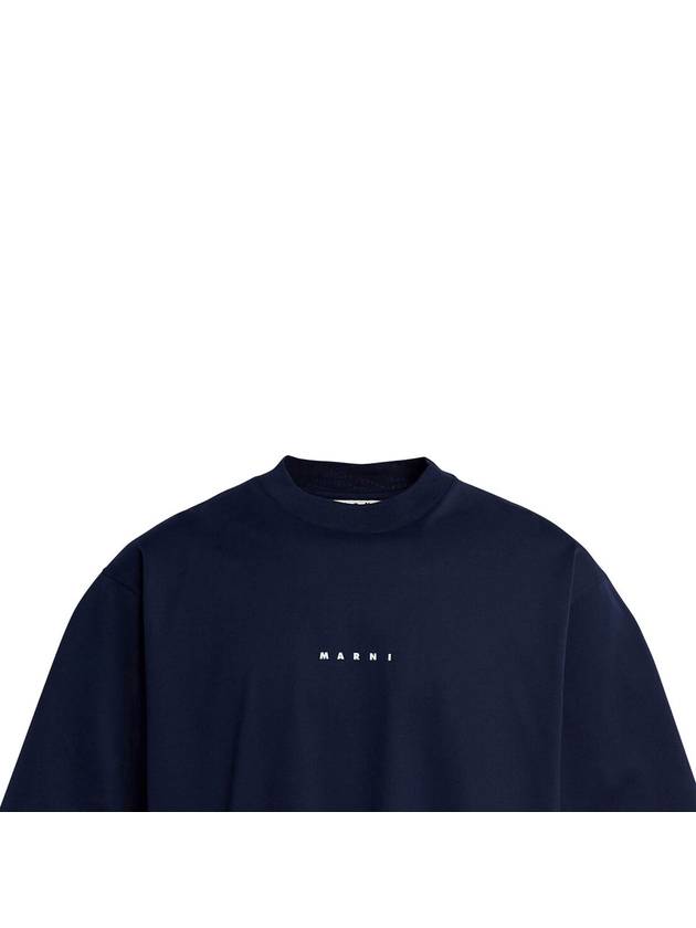 Logo Cotton Short Sleeve T-Shirt Navy - MARNI - BALAAN 4