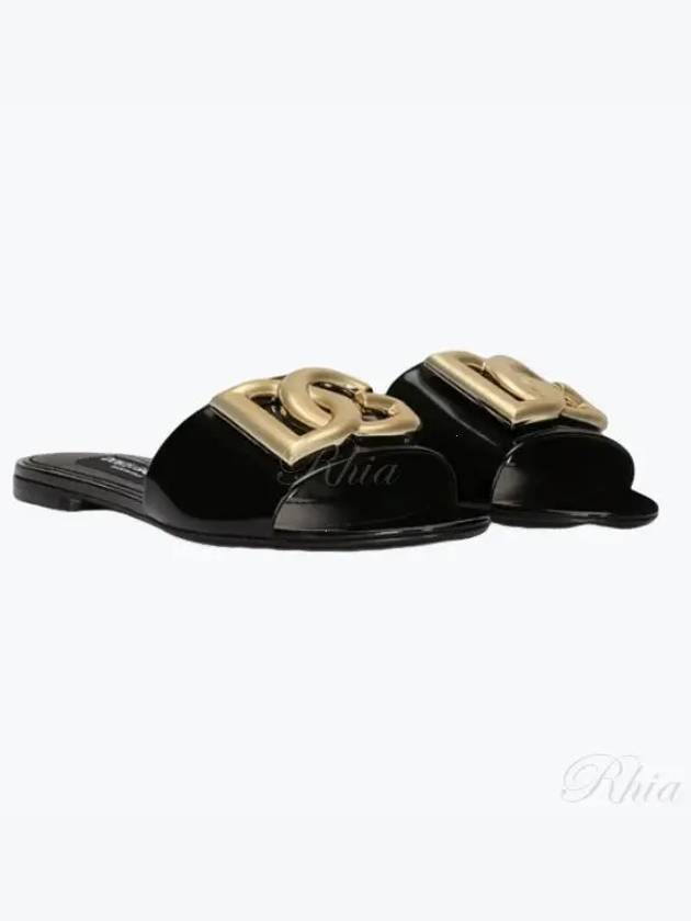 Women's DG Logo Calfskin Slippers Black - DOLCE&GABBANA - BALAAN 2