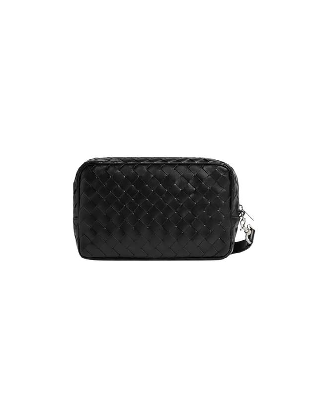 Intrecciato Zipper Leather Pouch Bag Black - BOTTEGA VENETA - BALAAN 3