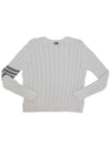 Men's Diagonal Armband Cable Pullover Crew Neck Knit White - THOM BROWNE - BALAAN.