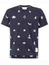 Embroidered Cotton Short Sleeve T-Shirt Navy - THOM BROWNE - BALAAN 2