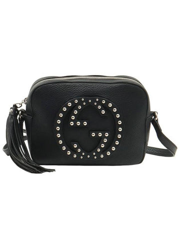 Black leather silver stud Soho small tassel disco cross bag 308364 - GUCCI - BALAAN 1