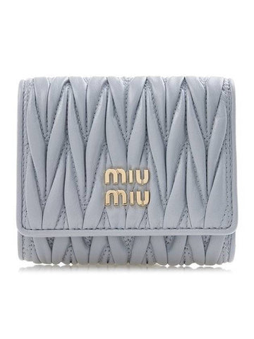 Matelasse Logo Nappa Leather Half Wallet Cornflower Blue - MIU MIU - BALAAN 1