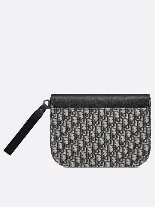 Saddle A5 Oblique Jacquard Grained Calfskin Pouch Bag Beige Black - DIOR - BALAAN 5