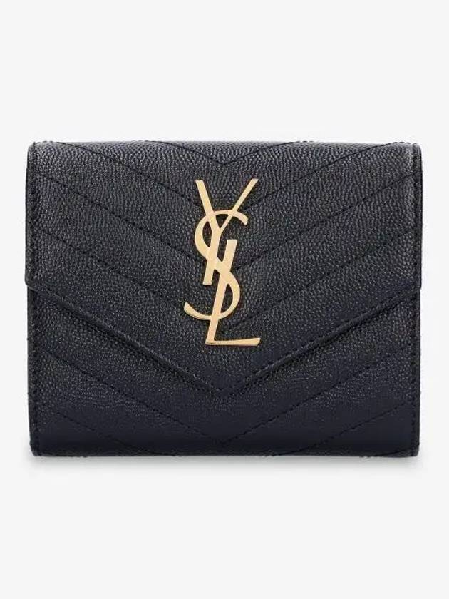 Matelasse Monogram Quilting Flap Half Wallet Black - SAINT LAURENT - BALAAN 2