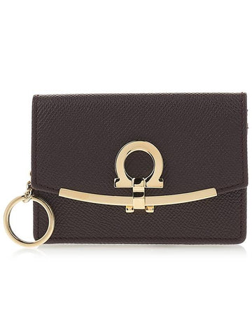 Women's Gancini Logo Card Wallet 22 D198 GANACHE BR 0758593 - SALVATORE FERRAGAMO - BALAAN 1