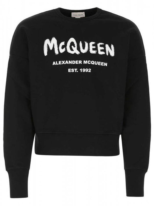 Men's Graffiti Logo Sweatshirt Black - ALEXANDER MCQUEEN - BALAAN 1
