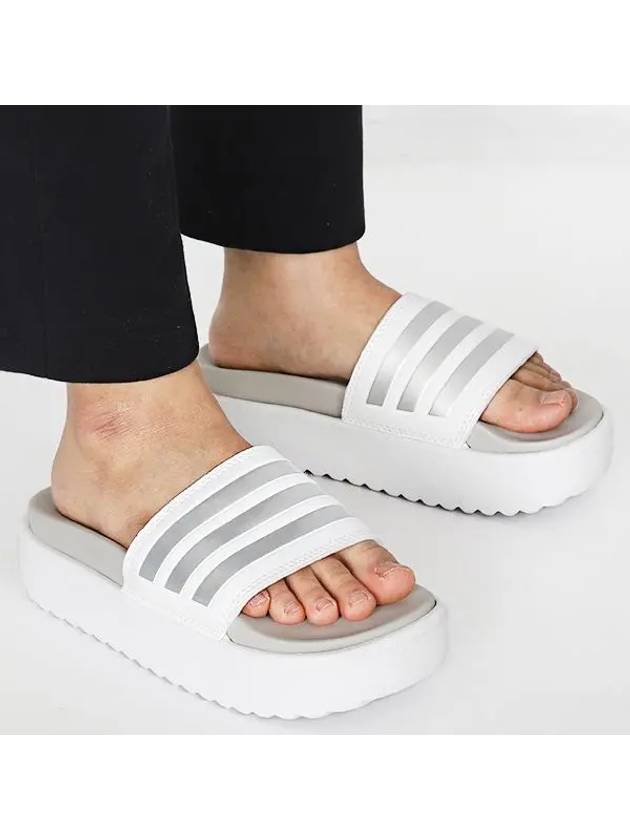 Women Adilette Platform Slippers White Zero Metallic Grey - ADIDAS - BALAAN 2