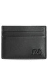 V Logo Signature Calfskin Card Wallet Black - VALENTINO - BALAAN 2