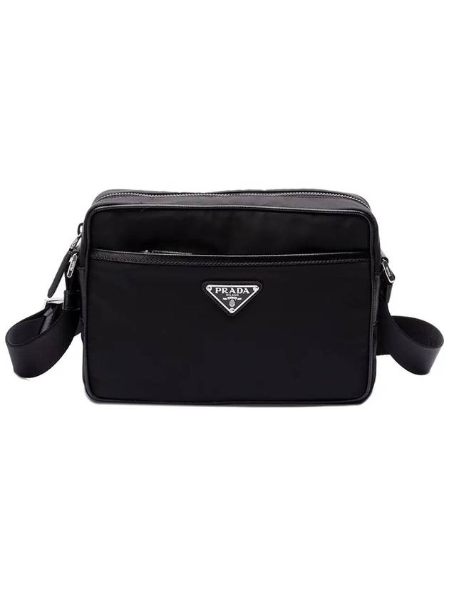 Re-Nylon Saffiano Leather Triangle Logo Cross Bag Black - PRADA - BALAAN 2