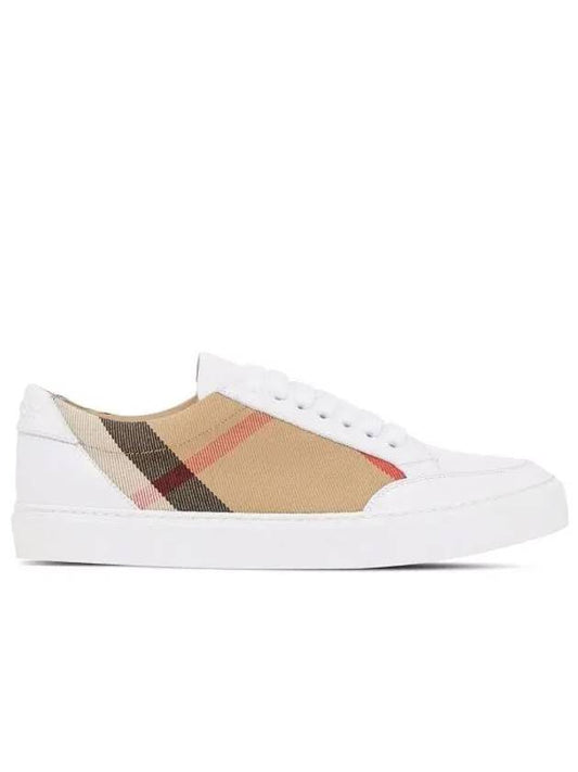 House Check Leather Sneakers Optic White - BURBERRY - BALAAN 2