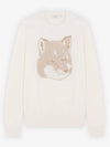 Pique Fox Head Round Neck Knit Top Ecru - MAISON KITSUNE - BALAAN.