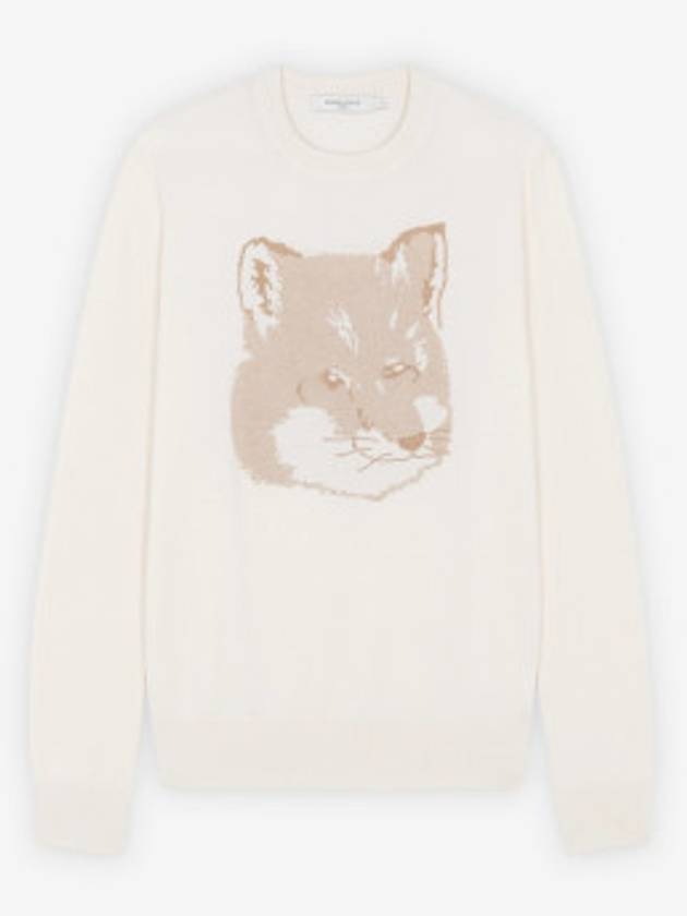 Pique Fox Head Round Neck Knit Top Ecru - MAISON KITSUNE - BALAAN.