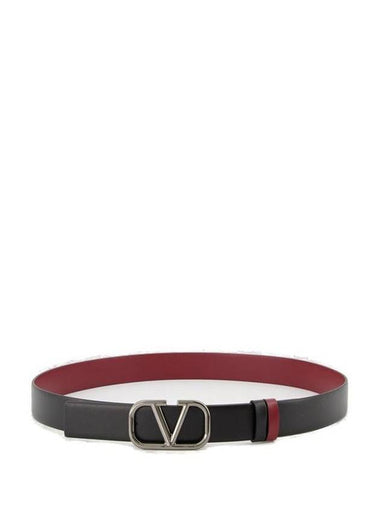 V Logo Plaque Reversible Belt Red Black - VALENTINO - BALAAN 1