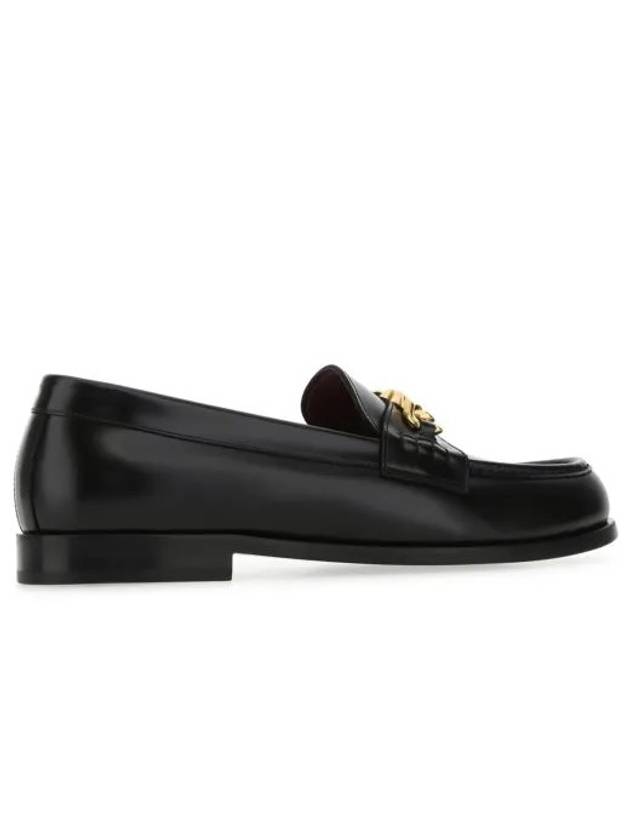 Men's V Logo Chain Leather Loafers Black - VALENTINO - BALAAN 4