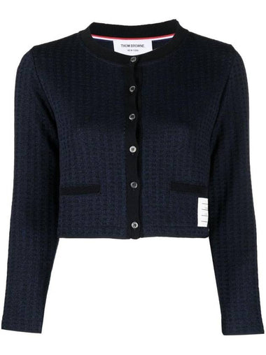 Check Jacquard Crop Cardigan Navy - THOM BROWNE - BALAAN 1