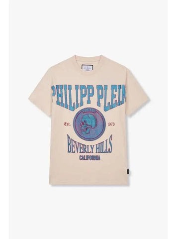 Men s Hotfix Circle Skull T Shirt Beige - PHILIPP PLEIN - BALAAN 1