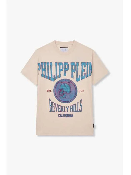 Men s Hotfix Circle Skull T Shirt Beige - PHILIPP PLEIN - BALAAN 1