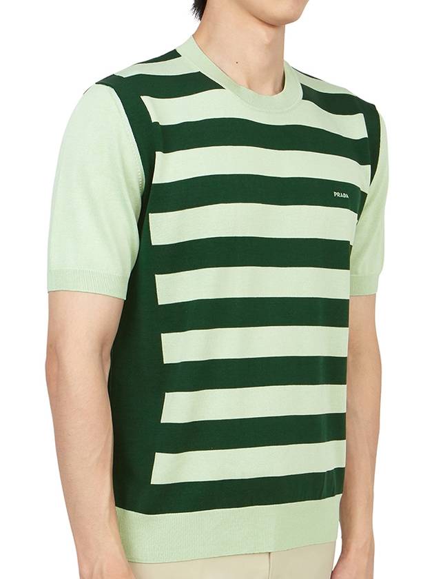 Crewneck Silk Cotton Knit Top Green Emerald - PRADA - BALAAN 4