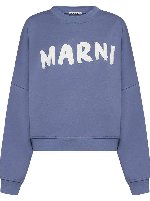 Logo Print Cotton Sweatshirt Light Blue - MARNI - BALAAN 2