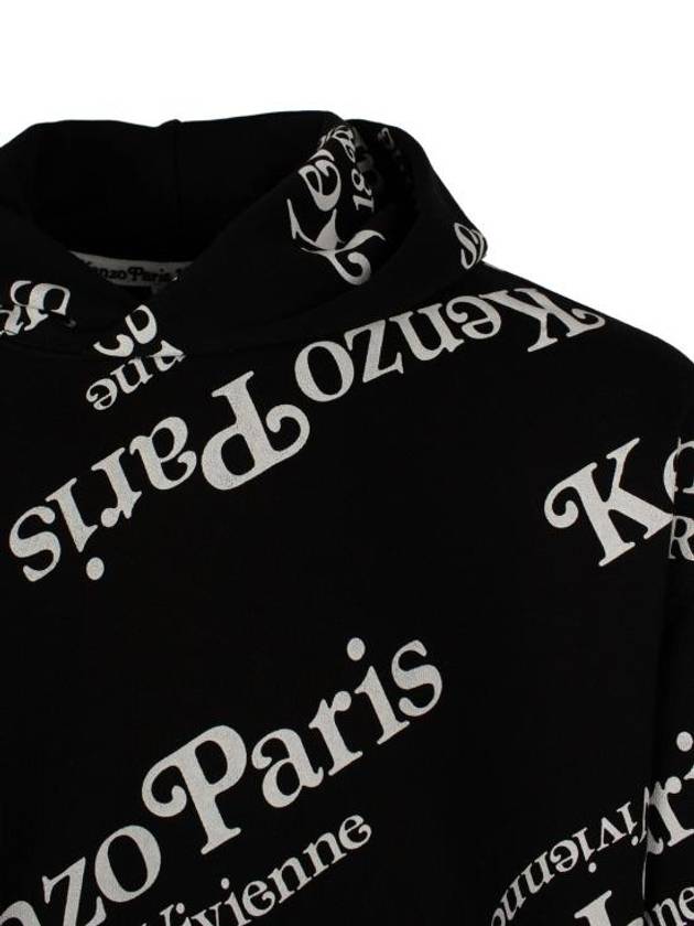 Oversized Genderless Logo All Over Cotton Hoodie Black - KENZO - BALAAN 3