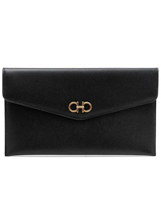 Gancini Gold Leather Clutch Bag Black - SALVATORE FERRAGAMO - BALAAN 2