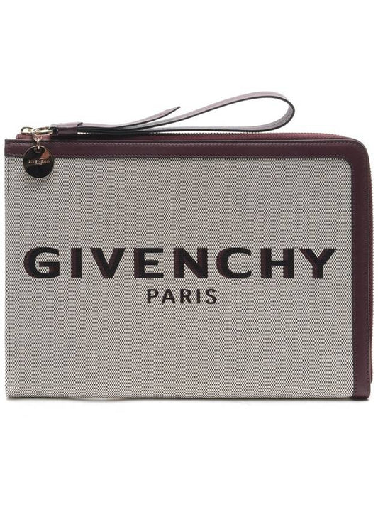 Logo Print Bond Zipper Clutch Bag Beige - GIVENCHY - BALAAN 2