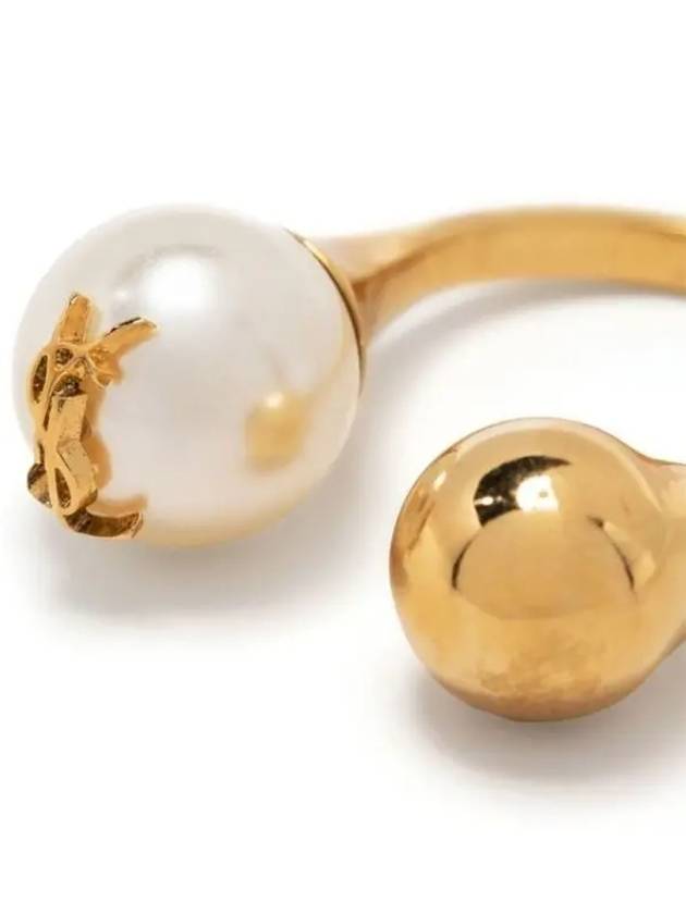 YSL Logo Pearl Ring Aging Brass Gold - SAINT LAURENT - BALAAN 3