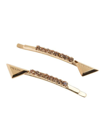 Triangle Crystal Brass Hair Clip Gold - PRADA - BALAAN 1