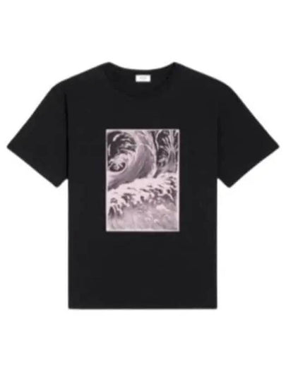 Men's Loose Wave Cotton Jersey Short Sleeve T-Shirt Black - CELINE - BALAAN 2