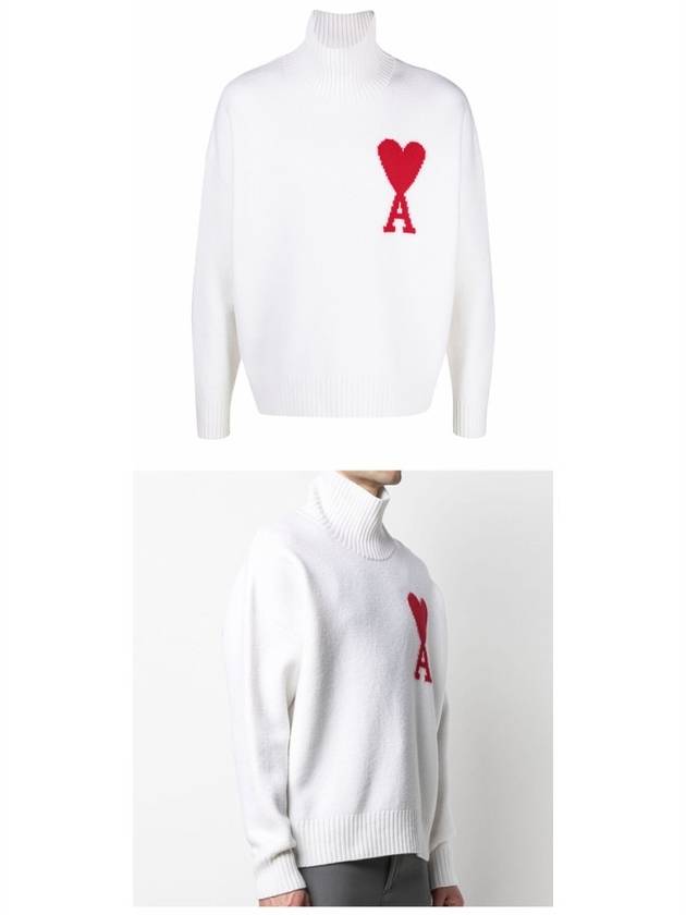 Big Heart Logo Wool Knit Turtleneck White - AMI - BALAAN 5