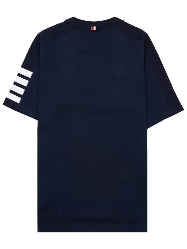 4-Bar Striped Cotton Short Sleeve T-Shirt Navy - THOM BROWNE - BALAAN 3