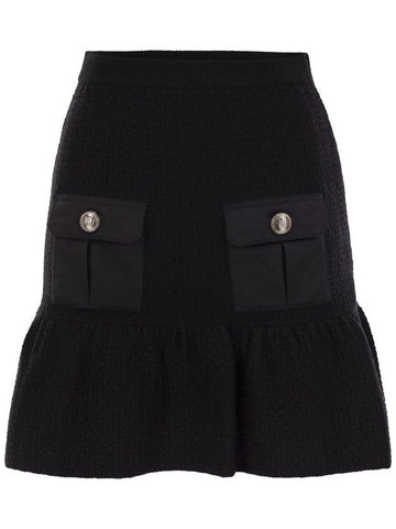 Bouclé wool miniskirt with technical sail cloth pockets - ELISABETTA FRANCHI - BALAAN 1