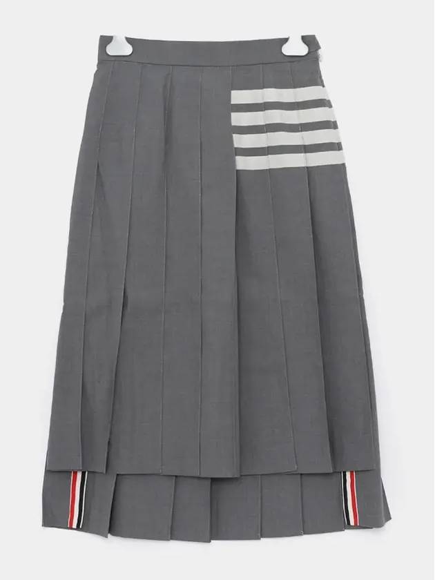 4 Bar Logo Plain Weave Wool Pleated Skirt Grey - THOM BROWNE - BALAAN 4