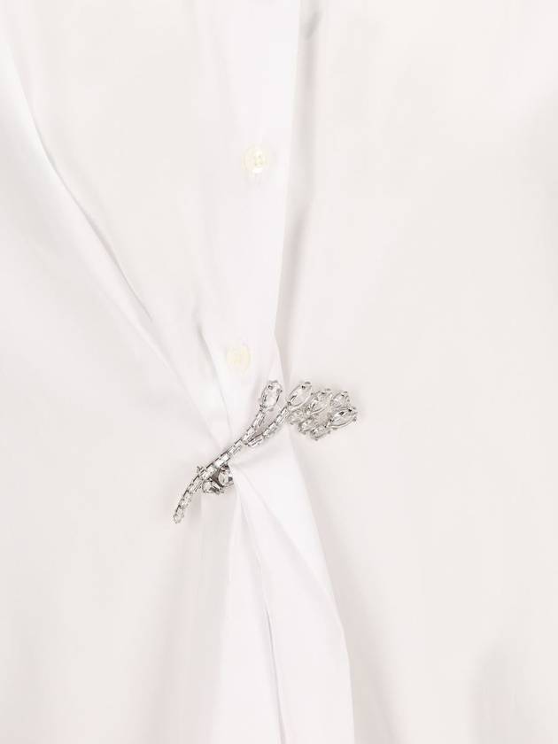 Crystal Brooch Poplin Shirt White - PRADA - BALAAN 4