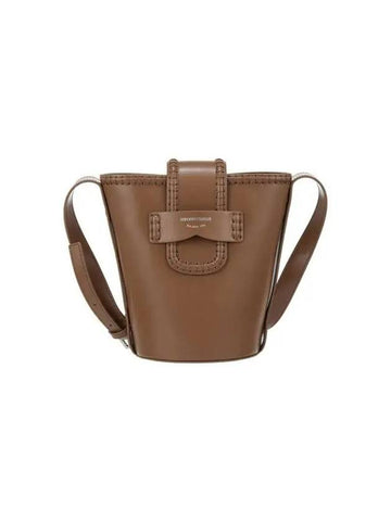 Women s Logo Loop Closure Leather Bucket Bag Brown - EMPORIO ARMANI - BALAAN 1