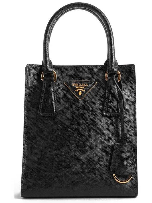 Triangular Logo Saffiano Leather Tote Bag Black - PRADA - BALAAN 2