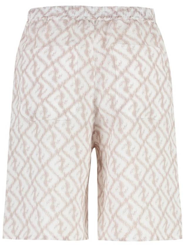 Logo Monogram Linen Bermuda Shorts Beige - FENDI - BALAAN 3