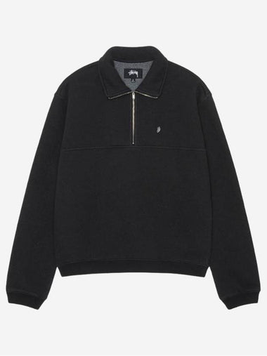 Half Zip Mock Neck Cotton Sweatshirt Black - STUSSY - BALAAN 1