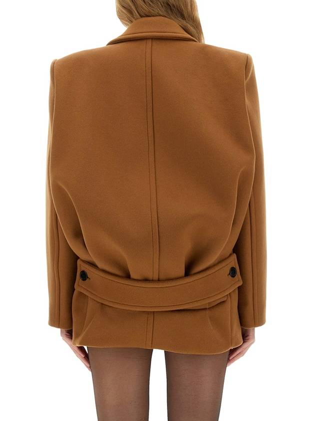 Short Wool Single Coat Camel - SAINT LAURENT - BALAAN 5