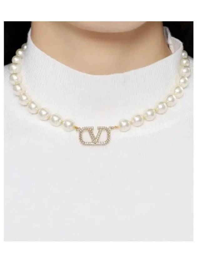 5W0J0P13 QVS Y49 5W2J0P13 Metal Swarovski Pearl V Logo Signature Necklace - VALENTINO - BALAAN 1