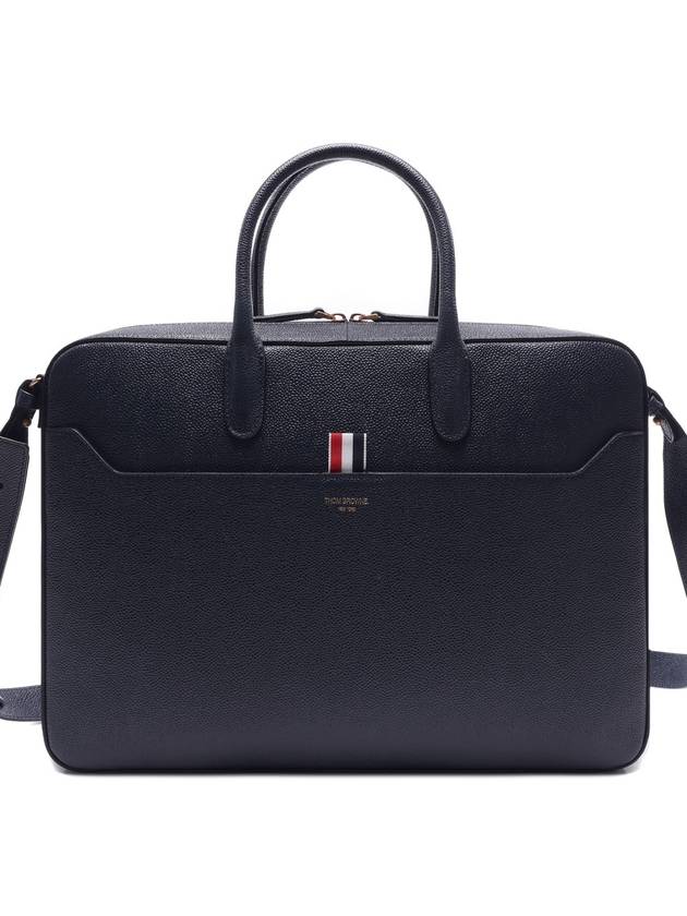 Pebble Grain Leather Brief Case Navy - THOM BROWNE - BALAAN 3