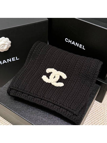 Muffler Cashmere Knitted CC Logo Black - CHANEL - BALAAN 1