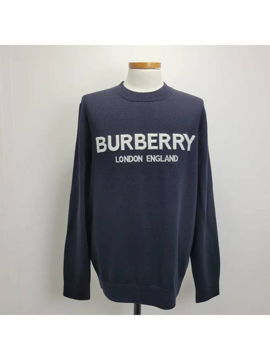 Jacquard Logo Wool Knit Top Navy - BURBERRY - BALAAN 2