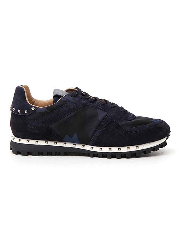 Men's Rockrunner Camouflage Suede Low Top Sneakers Navy - VALENTINO - BALAAN 1